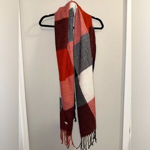 Women’s plaid multicolor scarf one size red white blue orange fringe winter